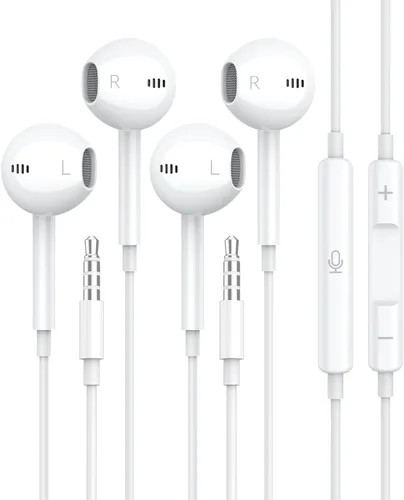 Vista 7 de Auriculares con cable, paquete de 2 audífonos de 3.5mm con micrófono, llamada clara, control de volumen estéreo HiFi, para iPhone, iPad, Samsung