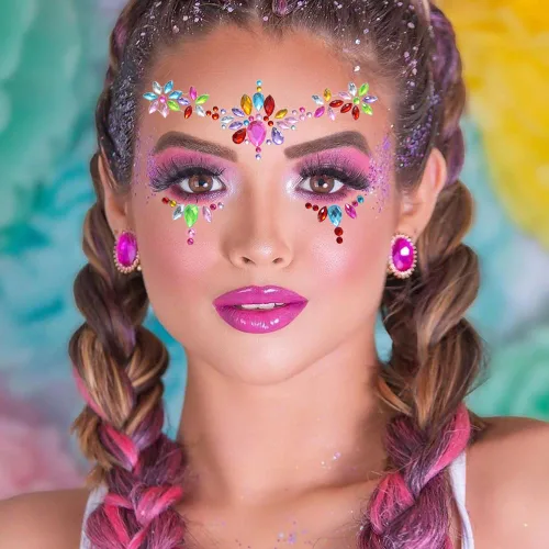 Vista 5 de 6 hojas de joyas para la cara, gemas para la cara, diamantes de imitación autoadhesivos para maquillaje, accesorios para disfraces de festivales