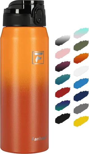 Vista 39 de Fanhaw Botella de agua térmica para llevar, apta lavavajillas, de 20 onzas, acero inoxidable, doble pared, reutilizable, a prueba de fugas y sudor