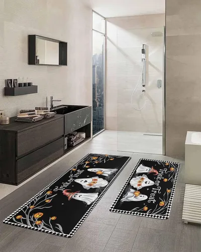 Vista 2 de Tapete de baño de Halloween para bañera, antideslizante, de secado rápido y absorbente, tierra de diatomeas, fregadero, dormitorio, cocina, lavable