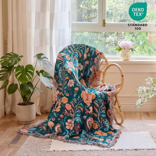 Vista 160 de MSGKV - Manta bohemia/primaveral de algodón para sofá y sala de estar, de gasa acogedora, de 50 x 60 pulgadas 50"x60" Cotton Throw, Woven Bird