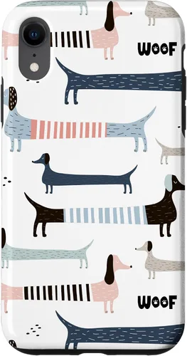 Vista 25 de Dachshund Weenie Weiner Dog - Carcasa para iPhone 17, diseño azul, rosa y blanco