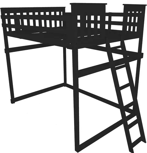 Vista 18 de Furniture Barn USA - Cama tipo loft de tamaño individual con escalera final, pintado de pino negro