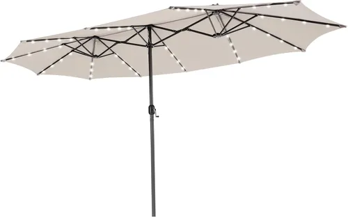 Vista 24 de Tangkula Sombrilla solar de patio de 13 pies, sombrilla de doble cara extra grande para mesa de mercado al aire libre con 36 luces LED, mango