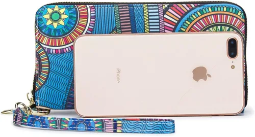Vista 229 de Cartera de mano para mujer, estilo bohemio, con RFID, elegante, espaciosa con correa para viajes, capacidad para tarjetas, teléfono, dinero