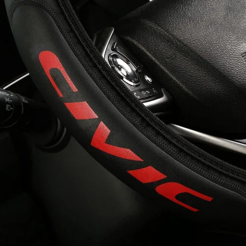 Vista 2 de Funda de volante de cuero compatible con Civic, tamaño universal (rojo)
