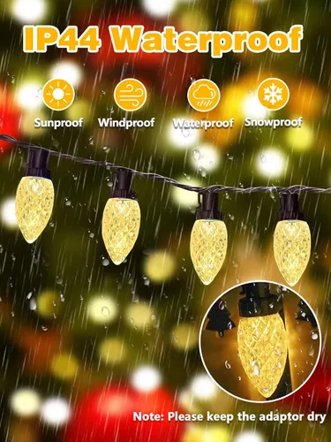 Vista 2 de Paquete de 2 luces de Navidad C9 extensibles de 66 pies, 100 LED para exteriores e interiores, impermeables, luces de hadas LED con cable verde