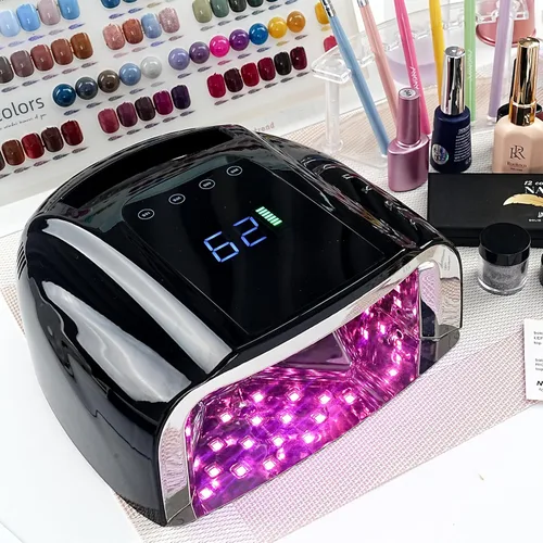Vista 2 de Lámpara de uñas LED UV recargable de 96 W, luz UV inalámbrica para uñas con pantalla LCD, sensor automático, 4 ajustes de temporizador y secador