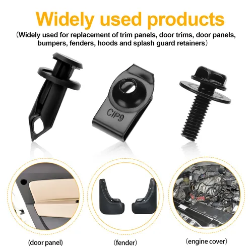 Vista 4 de Tornillos de cuerpo de protección contra salpicaduras para motor, 35 piezas, tornillos de guardabarros y clips para el cuerpo, clips de parachoques