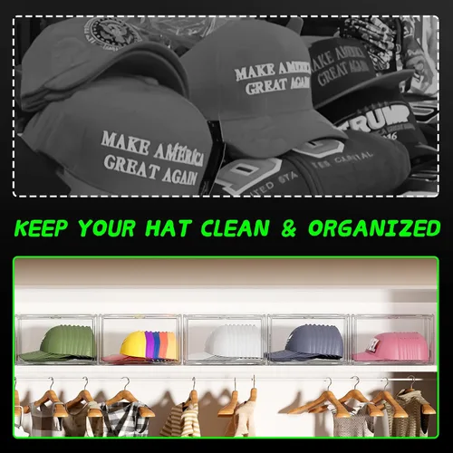Vista 4 de Caja organizadora de sombreros, paquete de 2 unidades de almacenamiento para gorras de béisbol, contenedor porta sombreros apilable con tapas