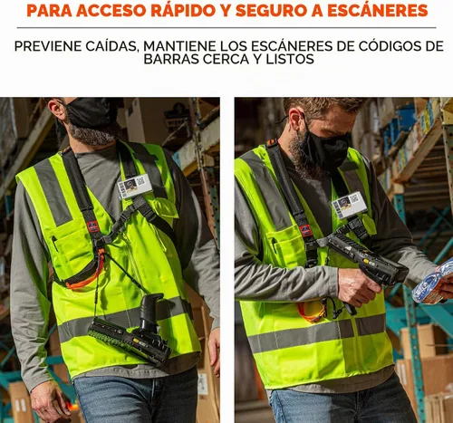 Vista 2 de Ergodyne Squids 3138 - Arnés acolchado para escáner de código de barras, cordón de anclaje para escáneres de código de barras, diseño de separación