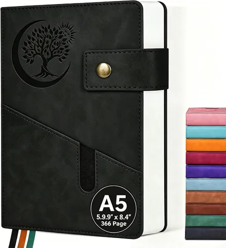 Vista 23 de PAIBAS Cuaderno de diario con líneas gruesas de 365 páginas para hombres y mujeres, diarios grandes de cuero A4 para escribir, cuadernos de tapa