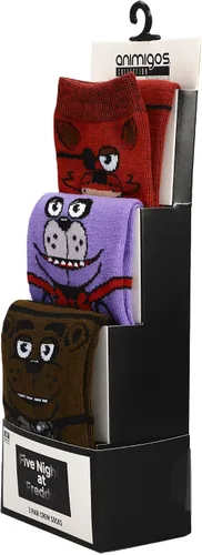 Vista 6 de Bioworld Five nights at freddy's Animatronics - Paquete de 3 calcetines Animigos para jóvenes, Negro