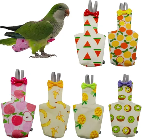 Vista 5 de 6 pañales lavables para pájaros, con forro impermeable y correas ajustables, pañales suaves reutilizables para periquitos, periquitos, mini