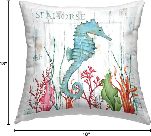 Vista 8 de Stupell Industries Emma Leach - Almohada rústica con diseño de caballito de mar azul, 18 x 18 pulgadas