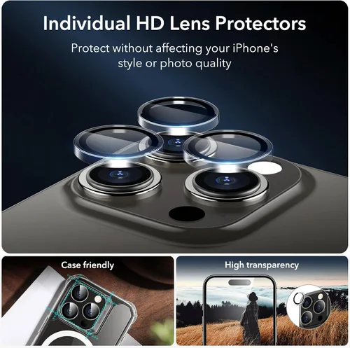 Vista 4 de ESR Paquete de 3+1 para iPhone 15 Pro Max Protector de Pantalla, [Dureza 9H] [Grado Militar Resistente a Roturas] Cobertura Completa Película