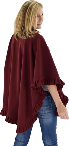 Vista 5 de Poncho de forro polar con volantes para mujer con guantes a juego