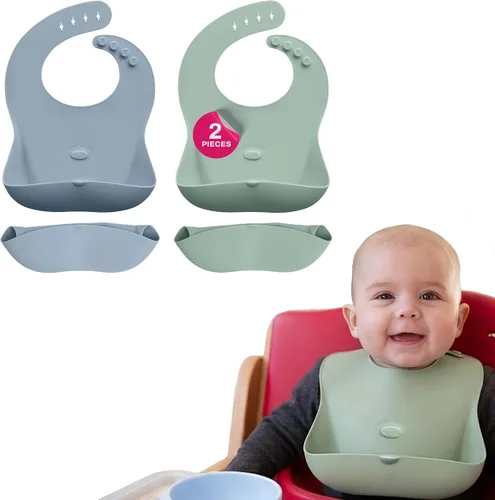 Vista 9 de Abiie Ruby Wrapp - Baberos de silicona para bebés con bolsillo frontal, babero impermeable, resistente a las manchas, baberos de silicona para niños