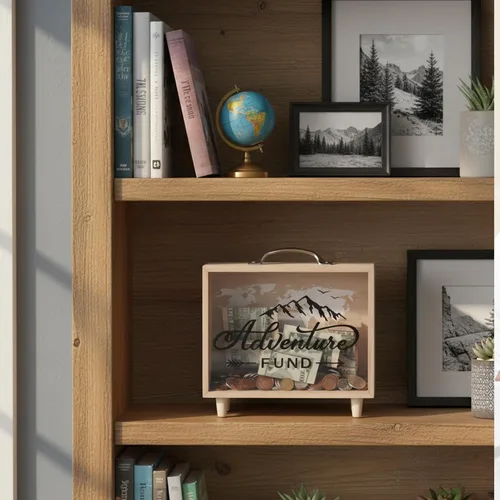 Vista 7 de Vesici Caja de Fondos de Viaje Alcancía para Adultos Caja de Ahorros de Dinero Maleta Decorativa de Vacaciones Banco de Monedas de Madera