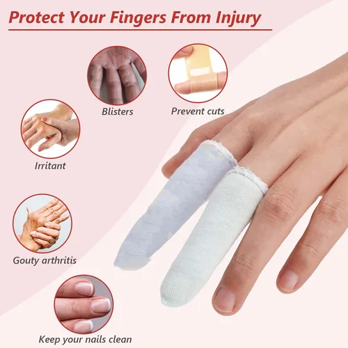 Vista 5 de EORTA, 100 unidades, material de algodón con protectores de dedos elásticos, protectores de dedos, dedos del pie, pulgar, mangas, cómodo