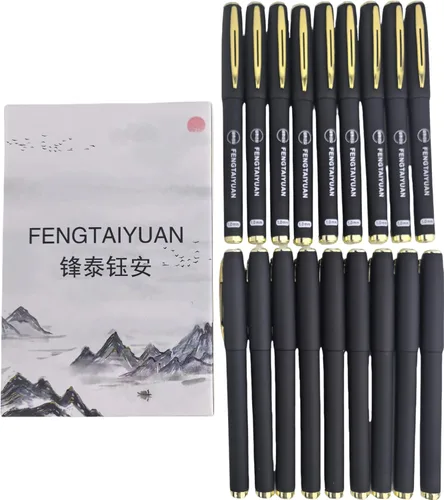 Vista 14 de Fengtaiyuan 038P18, Bolígrafos de Tinta de Gel Negro Tipo Roller - Agarre Cómodo Antideslizante, Tinta Negra, Ultra Finos, 0.38mm, Tinta de Secado