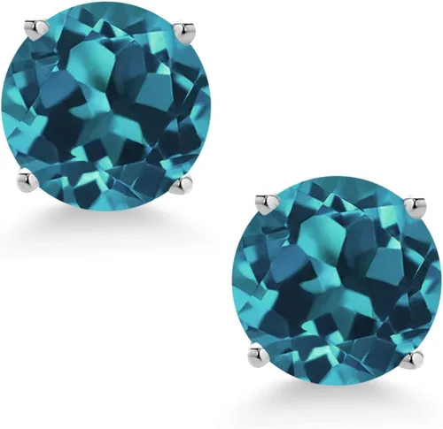 Vista 2 de Gem Stone King Aretes de tuerca de oro blanco de 14 quilates con piedra natal redonda de 0.236 in Aretes de oro blanco para mujer