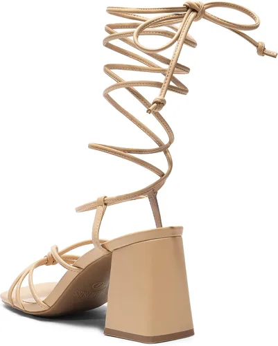 Vista 3 de DREAM PAIRS Sandalias de tacón alto con cordones para mujer, tacón alto cuadrado y puntera abierta, sandalias gruesas para fiestas, viajes y citas