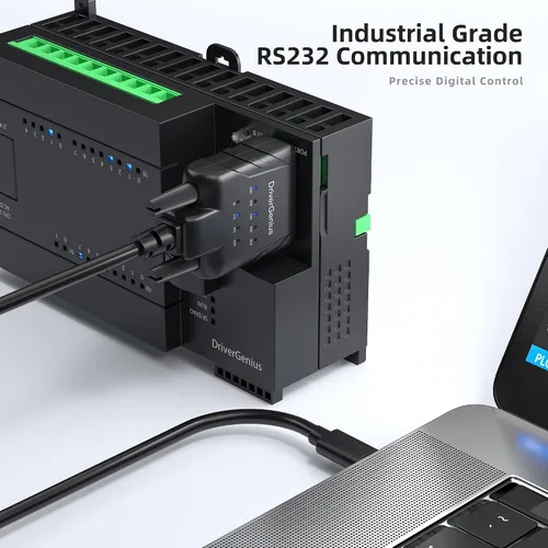 Vista 4 de DriverGenius Convertidor de adaptador industrial USB tipo C a serie RS232 DB9 con 9 x LEDs - Win11/10, MacOS