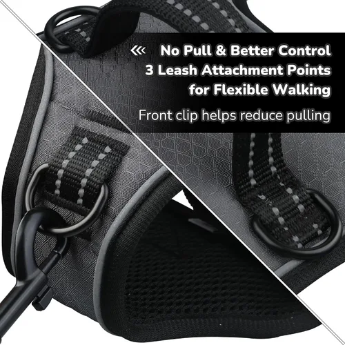 Vista 2 de EVERKING Arnés de chaleco sin tirones con asa, arnés ajustable impermeable con 4 hebillas, clip reflectante frontal y trasero para perros pequeños