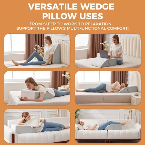 Vista 4 de BIEEZZK Almohada de cuña de cama para dormir 3 piezas y almohada de elevación de piernas