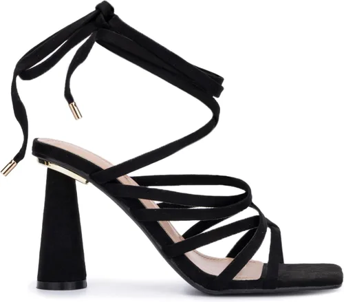 Vista 2 de Olivia Miller Nia - Zapatos de mujer de ante sintético a la moda para fiesta, con tiras finas, con cordones y puntera cuadrada abierta, tacón medio