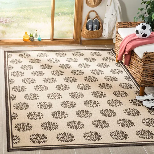 Vista 10 de SAFAVIEH Alfombra lavable al aire libre Linden Collection – 6 pies 7 pulgadas, cuadrada, aguamarina y crema, no desprende pelusa y fácil de limpiar