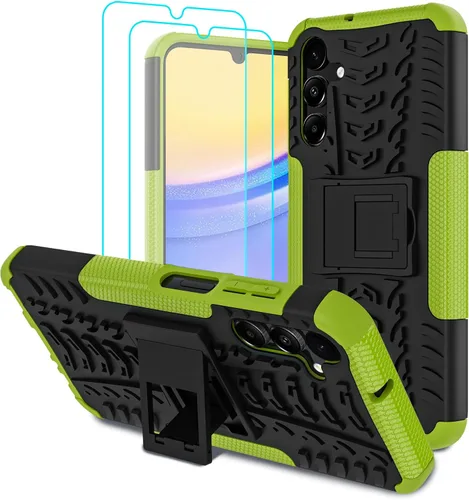 Vista 12 de para Samsung Galaxy A15 5G Funda con protector de pantalla de 2 paquetes, grado militar a prueba de golpes, cubierta acolchada resistente con Negro