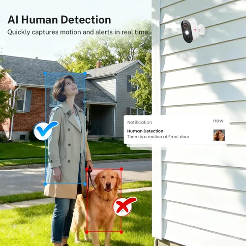 Vista 4 de Cámara de seguridad inalámbrica de 1080p con detección humana de IA, visión nocturna, conversación de 2 vías, almacenamiento en la nube, WiFi