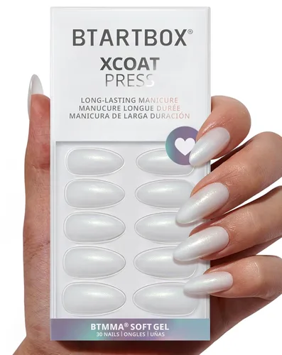 Vista 17 de BTArtbox Uñas Postizas Blancas Cortas a Presión - Uñas Postizas de Gel Suave en Forma de Almendra, Uñas Blancas con Pegamento para Uñas, Uñas