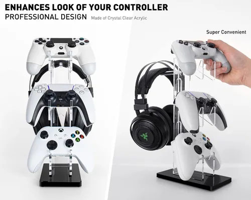 Vista 43 de OAPRIRE Headset and Controller Stand with Lights, 2 Tier Acrylic Game Controller Holder, Controller and Headset Stand for Desktop,Universal Design
