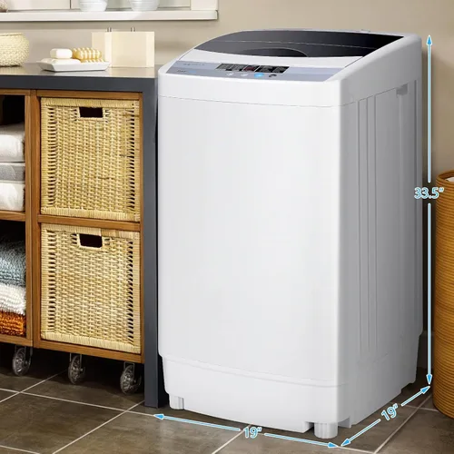 Vista 6 de COSTWAY Lavadora portátil, capacidad de 12 libras, lavadora completamente automática con 10 programas de lavado, pantalla LED, 8 niveles de agua