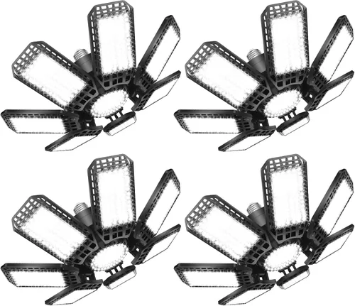 Vista 10 de Paquete de 2 luces LED para garaje, 150W 15000LM 6500K luces LED para taller, luces de garaje de techo LED con 4 paneles deformables, rosca
