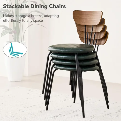 Vista 8 de Dining Table Set for 4, Modern 55" Brown Wood Grain Kitchen Table with 4 Stackable Dining Chairs, Faux Leather, for Dining Living Room Apartment