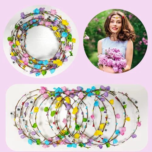 Vista 7 de PTHTECHUS Paquete de 12 diademas de flores LED, corona de Halloween que brilla en la oscuridad, suministros de fiesta, tocado de corona para hombres