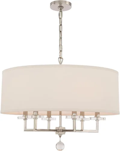 Vista 2 de Crystorama Paxton - Candelabro de níquel pulido con 6 luces, lámpara de techo para pasillo, sala de estar, vestíbulo, casa de campo, lámpara moderna