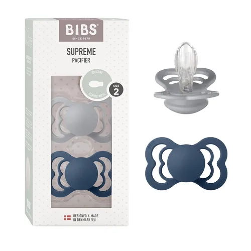 Vista 5 de BIBS Supreme Chupete para Bebé Paquete de 2 Hecho en Dinamarca Chupete Tranquilizador Sin BPA, Pezón Simétrico. Silicona, Talla 1 (0-6 Meses)