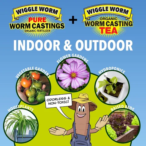 Vista 7 de Wiggle Worm Paquete combinado de fertilizantes, fertilizante de fundición de gusano puro de 15 libras y enmienda del suelo y concentrado de té