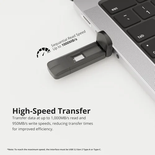 Vista 4 de Timetec 1TB Pro USB 3.2 Gen 2 Tipo-C/Tipo-A SSD Velocidad de lectura 1000MB/s Unidad de estado sólido Stick para iPhone 15/Android/Tablet/Windows/Mac