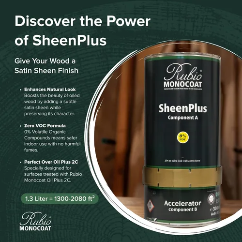Vista 2 de Rubio Monocoat SheenPlus 2,080 ft² Potenciador de brillo con aspecto satinado 0% COV y acabado de madera para superficies interiores, muebles
