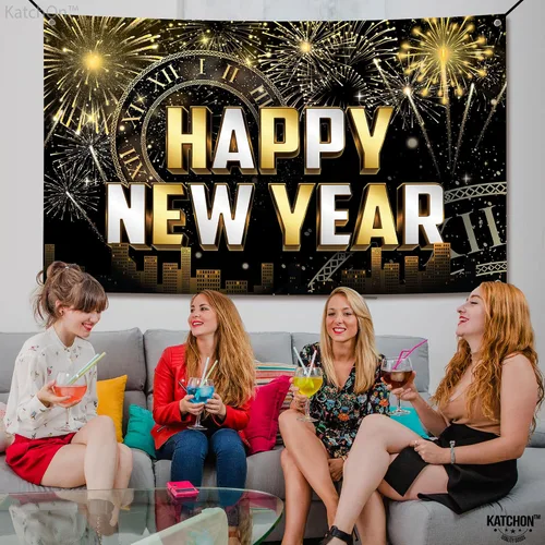 Vista 5 de KatchOn, Pancarta de Feliz Año Nuevo Extra Grande – 72 x 44 Pulgadas Telón de Fondo de Año Nuevo 2026 Decoraciones de Año Nuevo 2026 Pancarta