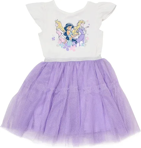 Vista 7 de Disney Vestido de princesa con tutú para niñas - Vestido de fiesta de manga corta con volantes para niñas pequeñas y niños - Vestido de disfraz