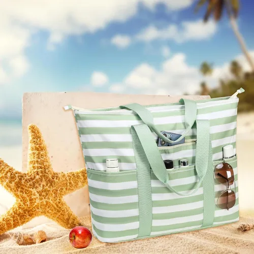 Vista 6 de LEDAOU Bolsa grande de playa para mujer, impermeable, a prueba de arena, con cremallera, bolsa de viaje para gimnasio