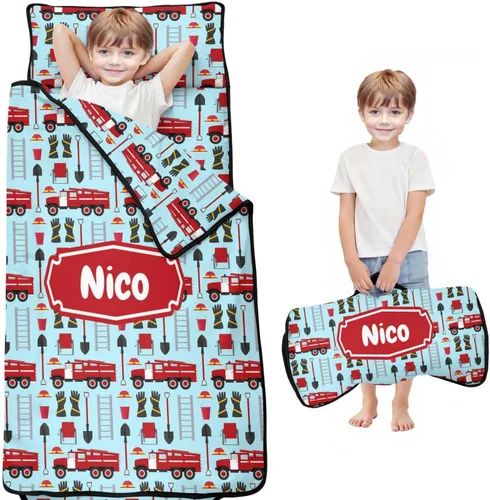 Vista 8 de Juego de alfombrillas personalizadas para siesta de autos de dibujos animados con nombre, saco de dormir para niños, colchón de cama para niños