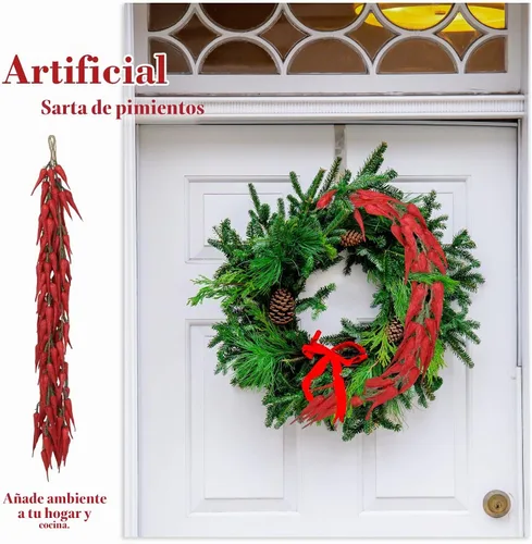 Vista 4 de Gresorth Corona de verduras artificiales para decoración de chile falso, 5 5 Cuerdas